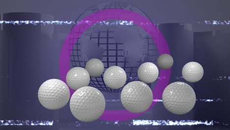 Animation-Von-Golfbällen-über-Kreis-Und-Globus