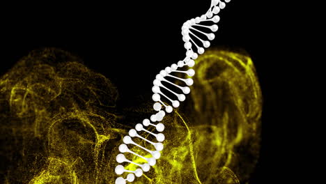 animation of dna strand and golden trails on black background
