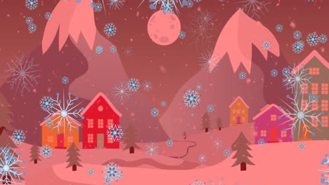 Animation-of-snow-falling-over-christmas-decoration-and-pattern