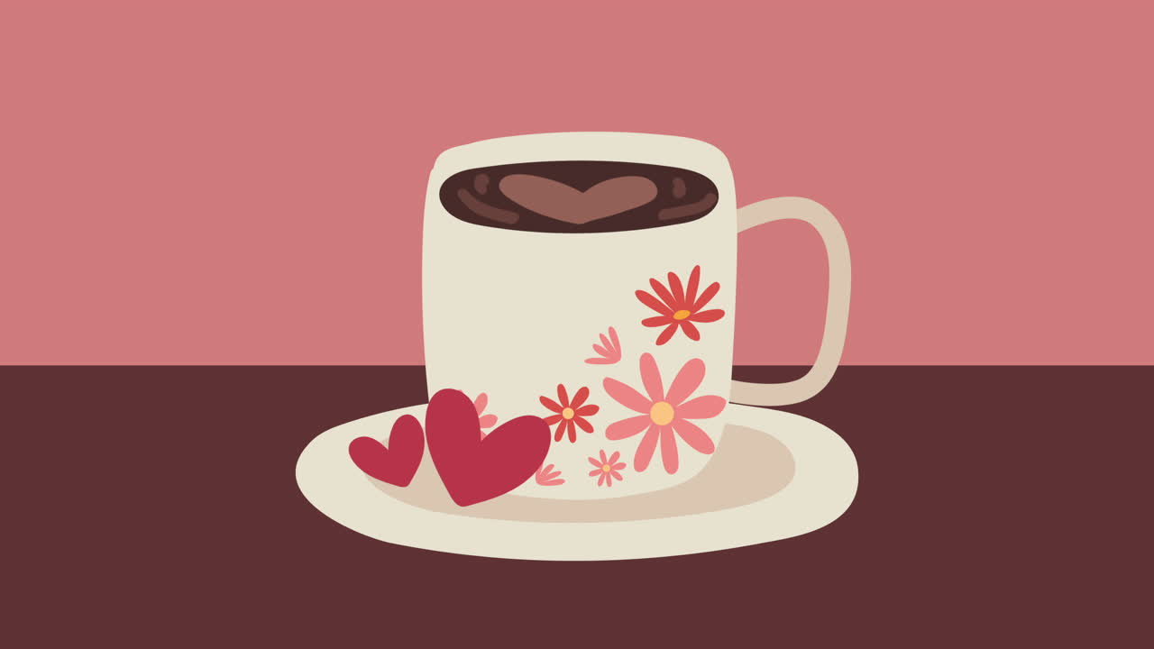una taza de café con corazones y flores