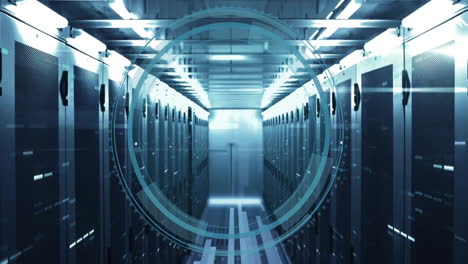 animation of cyber security text, digital data processing over computer servers