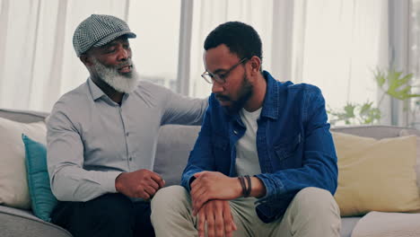 conversation, comfort and man with his senior