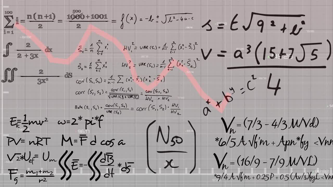 학교 노트북의 수학적 방정식 위에 있는 빨간 선의 애니메이션