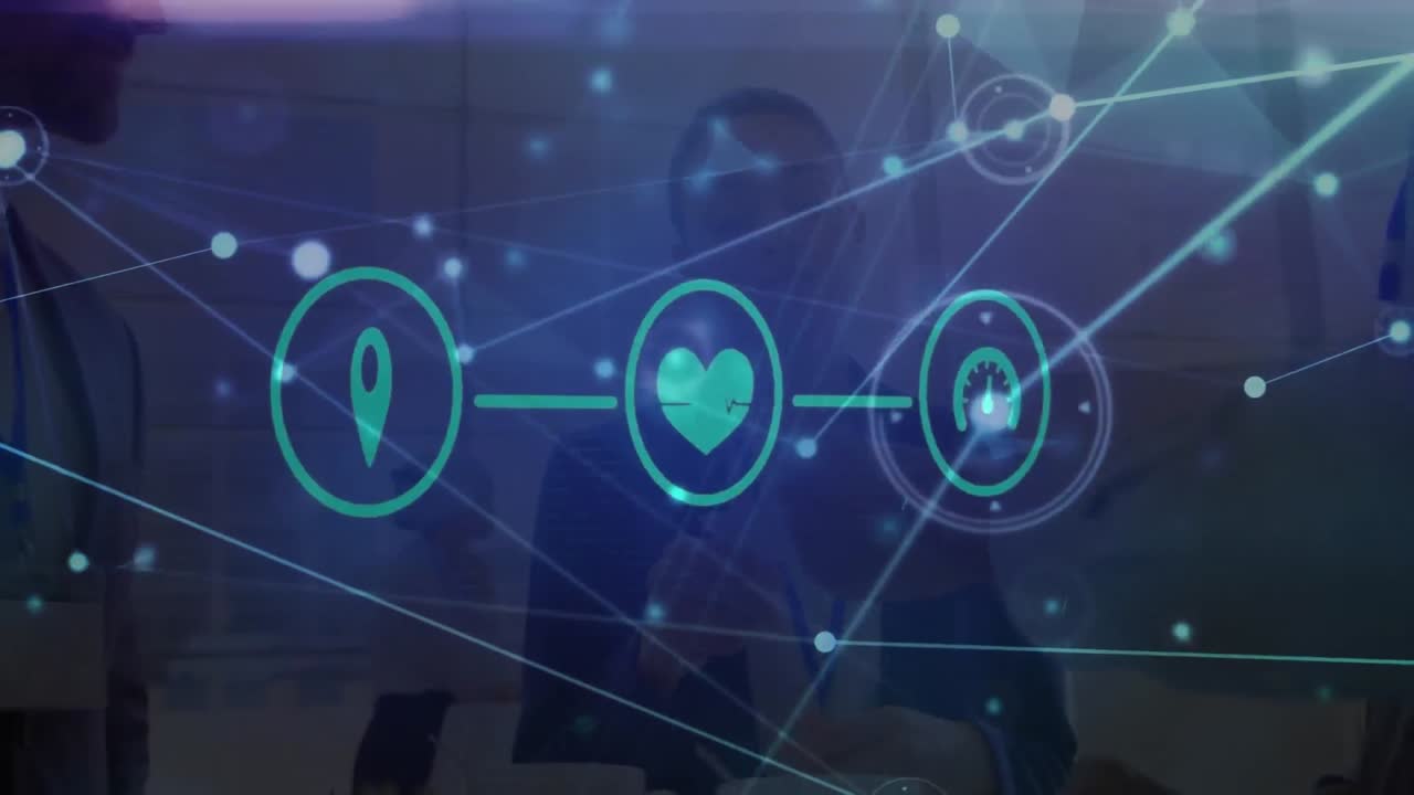 사업가, 아이콘 및 연결 네트워크의 애니메이션