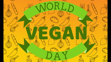 world vegan day text over vegetable illustrations on orange background