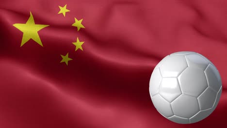 bandera de china y pelota de fútbol - bandera de china de alto detalle - bandera nacional patrón de onda de china elementos en bucle - textura de tela y bucle sin fin - pelota de futbol y bandera