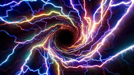 bright swirling energy vortex with glowing lightning is creating a cosmic time tunnel in space, a perfect backdrop for science fiction projects