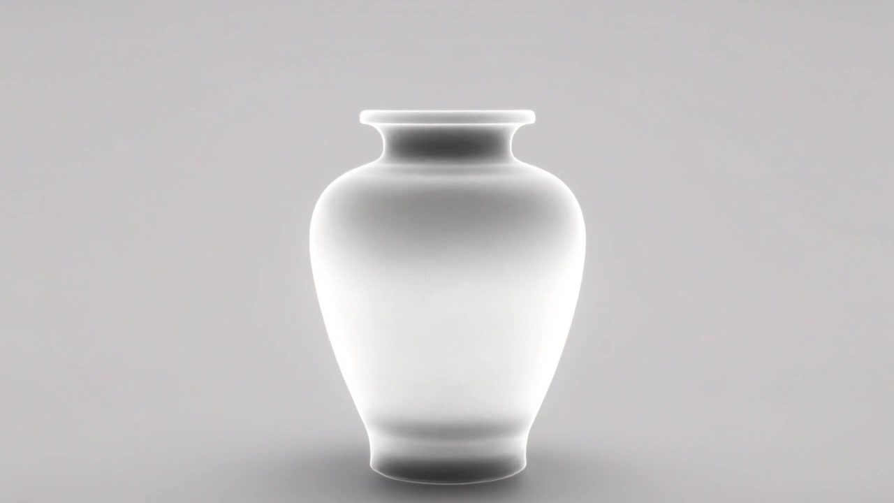 L'illuminazione aumenta per rivelare i bordi e gli anelli della base, il vaso si illumina in studio, con ombra di contatto e alone.