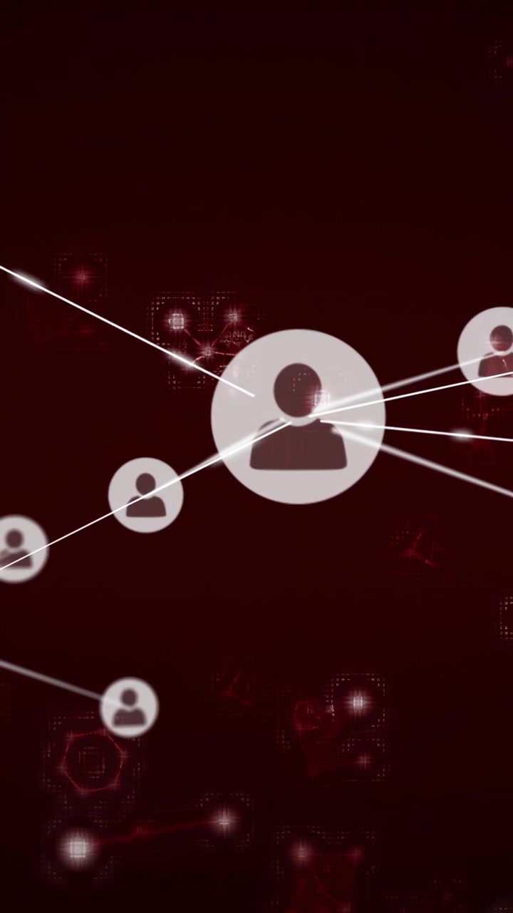 Vertical video: Central avatar appearing causing nodes linking and beams gliding showing network