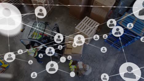 Animation-of-network-of-connections-over-warehouse-workers