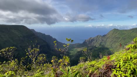 wide shot of na pali coast valley and ridgelines towards the north shore with vegation