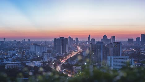 time-lapse or hyper-lapse highway road with beautiful cityscape for transportation.