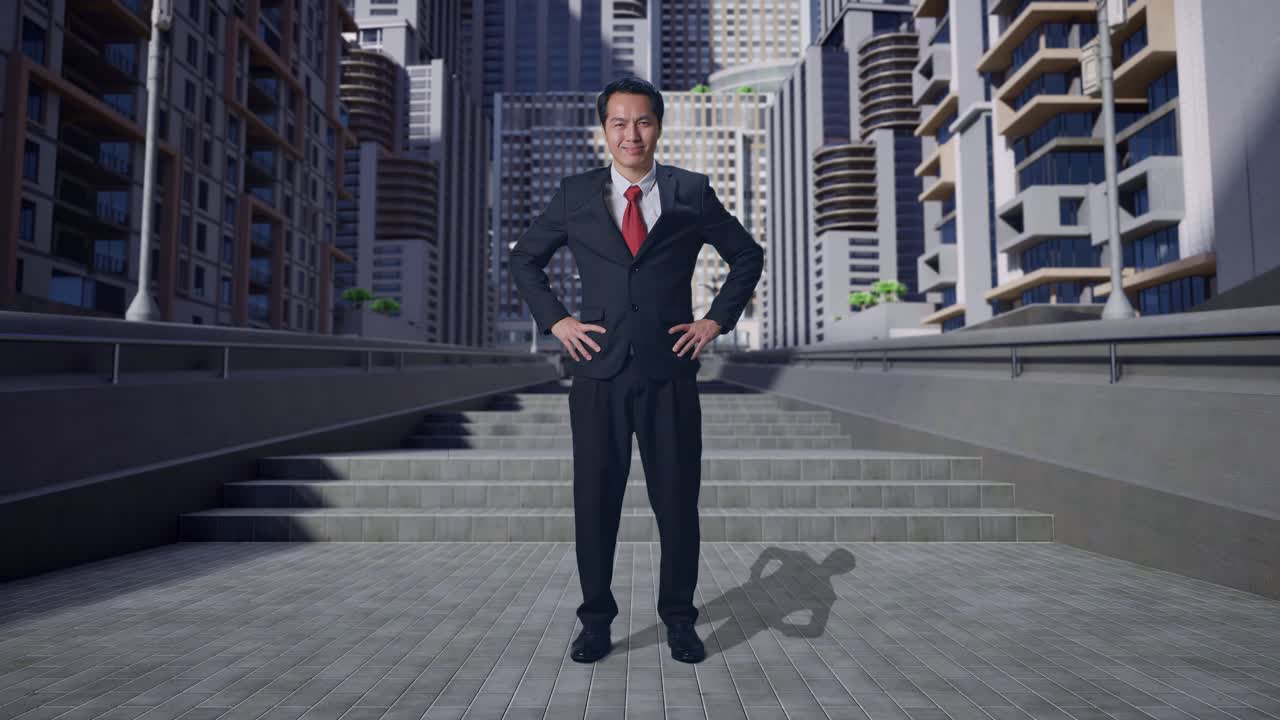 현대적 인 건물 앞 에 있는 사업가