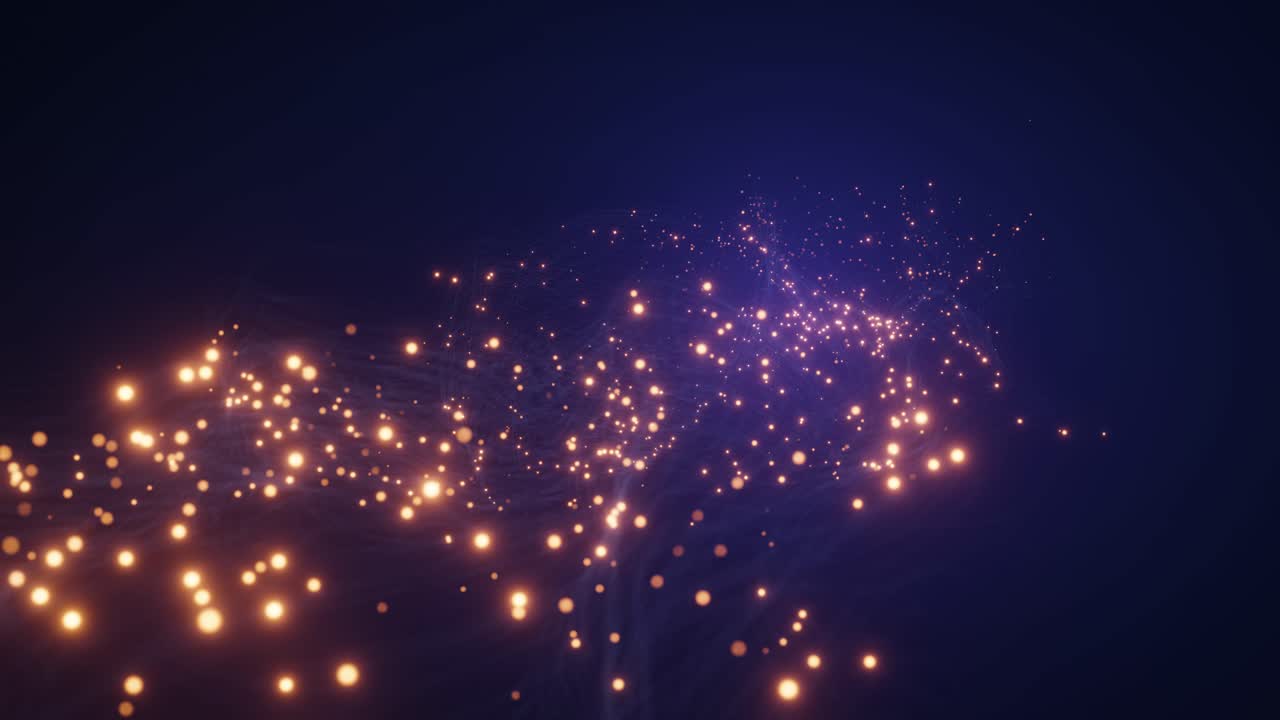 Abstract Glowing Particles Flowing on Dark Background
