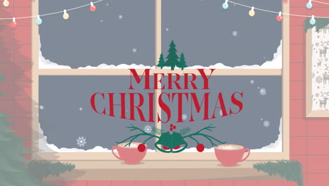 animation of merry christmas text over window