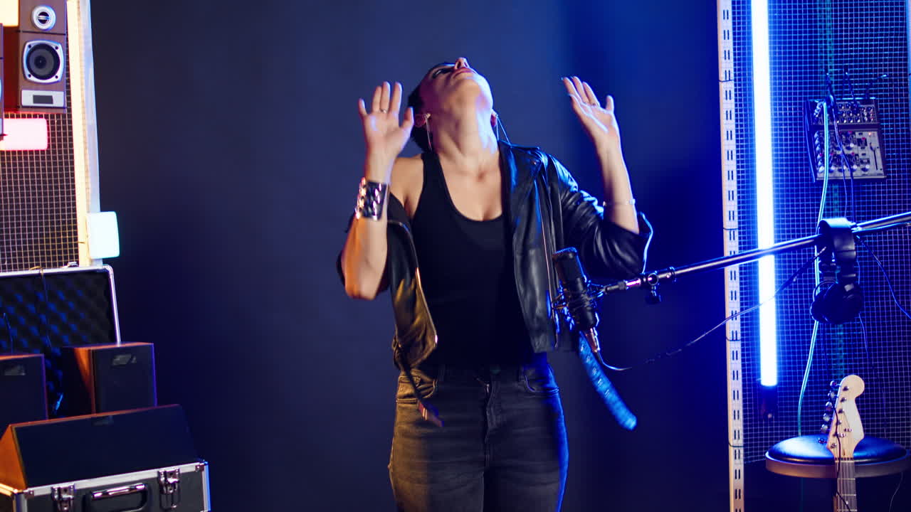 Passionate Female Singer Performing in Studio