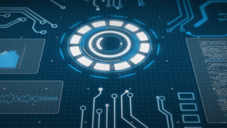 animation of scope scanning over data processing on blue background