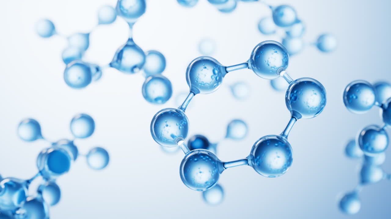 생물학 및 화학 개념을 가진 분자, 3d 렌더링