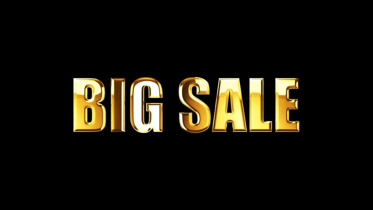 gran venta texto dorado con efecto de luz. 4k 3d renderizado aislado transparente con canal alfa quicktime prores 444. efecto de bucle sin costuras en cada elemento.
