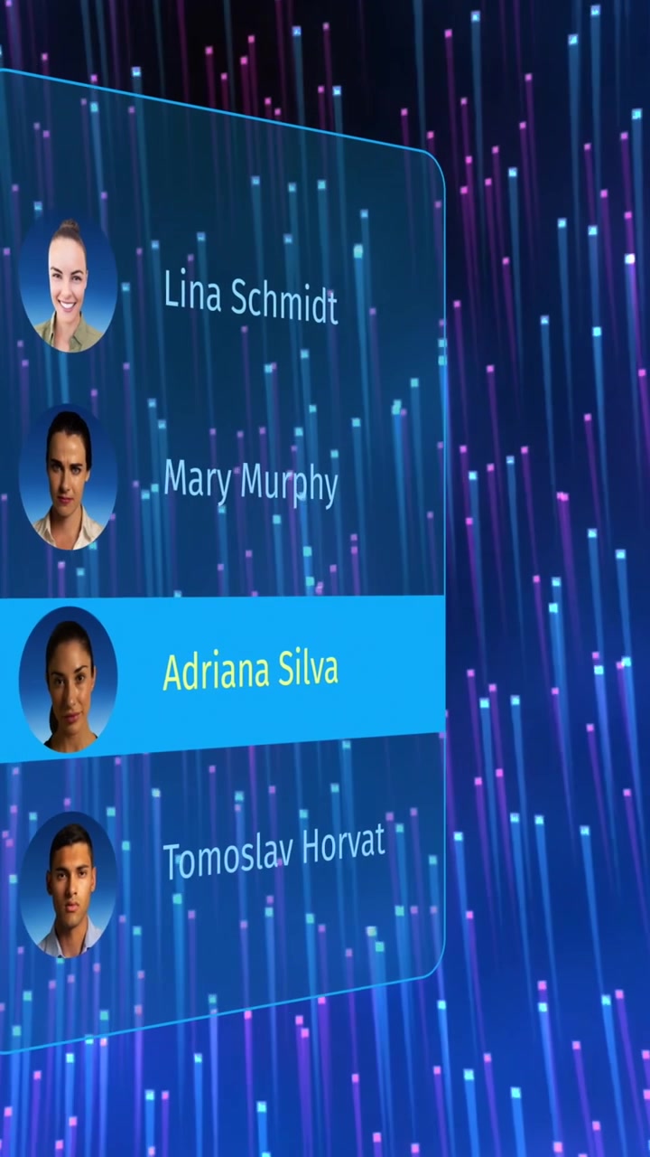 Animazione di profili di persone sui social media su scie luminose su sfondo nero