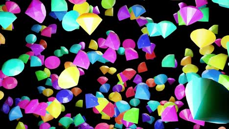 abstract festive background with cloud of diamonds. multi-colored diamonds rotating in the air. loop beautiful bg in 4k. smooth wiggling animation, 3d rendering