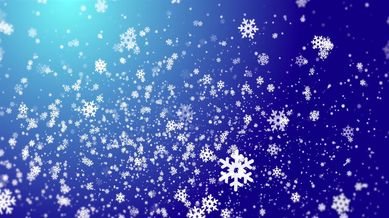 animación de nieve cayendo sobre un fondo azul