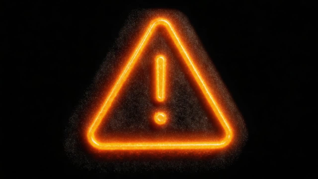 Glowing Warning Symbol: A Vivid Representation of Caution with Energetic Orange Glow Set Against a Dark Background, Capturing Attention and Urgency in Visual Form