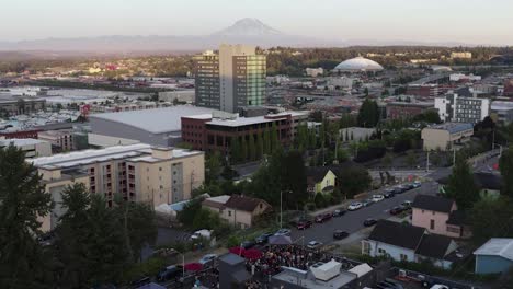 aerial view of a concert at the rooftop in the cityscape of tacoma, washington, usa