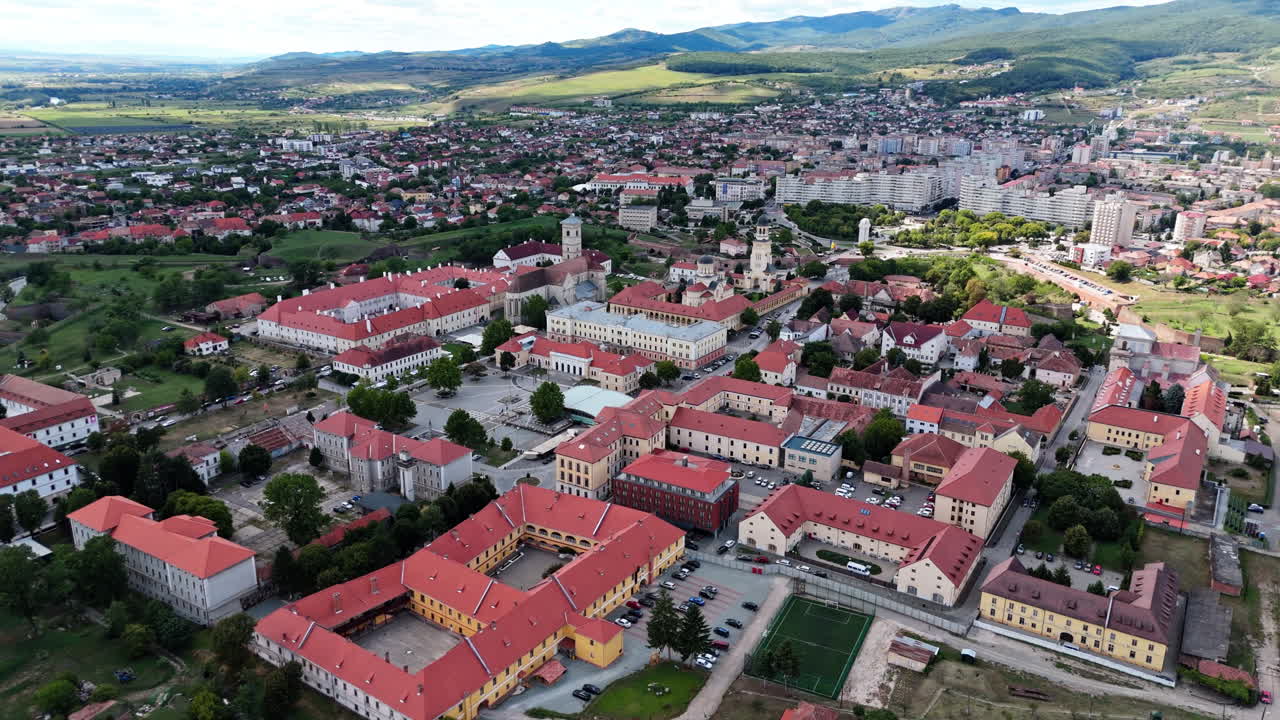 Aerial view of Alba Iulia in Transylvania, historic fortress and cityscape