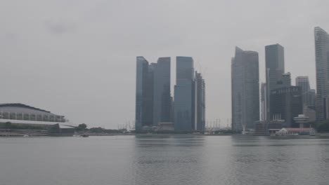 this impressive stock footage showcases the singapore skyline on a cloudy day, with water in the foreground