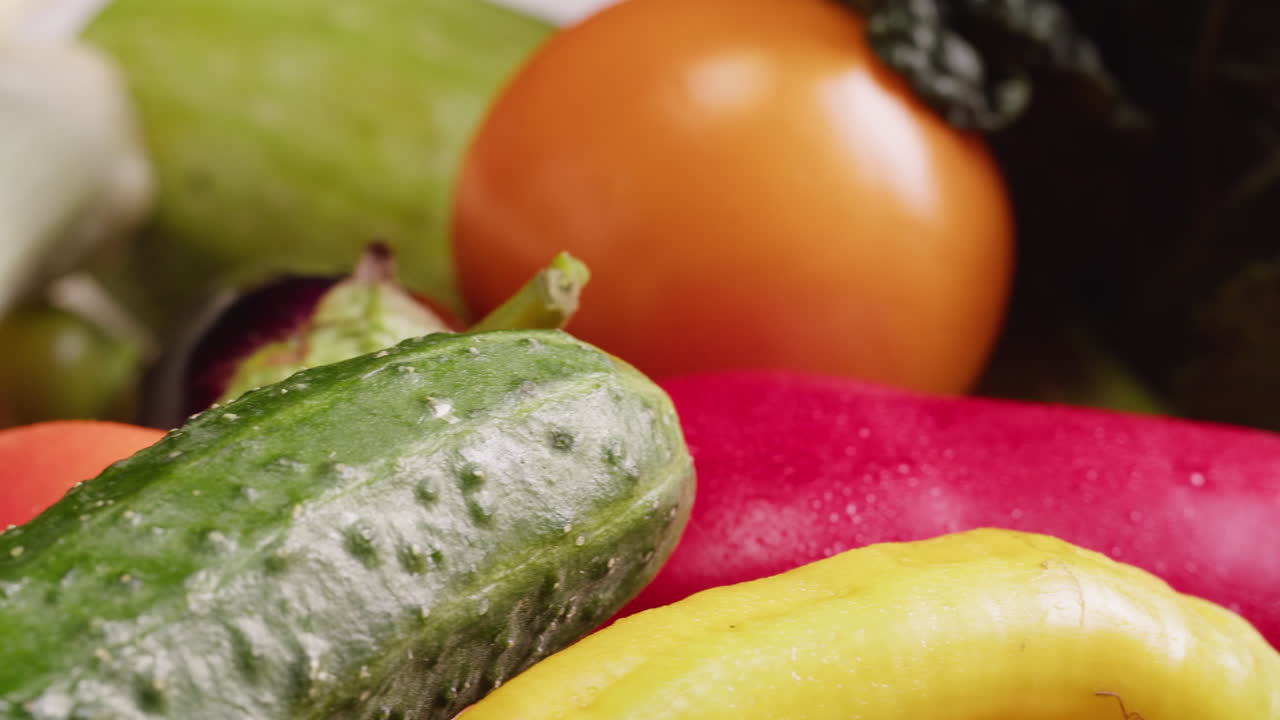 Close-up Pan Across a Variety of Fresh Organic Vegetables