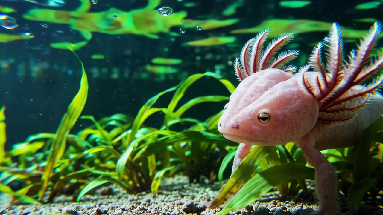 axolotl rosado en el acuario