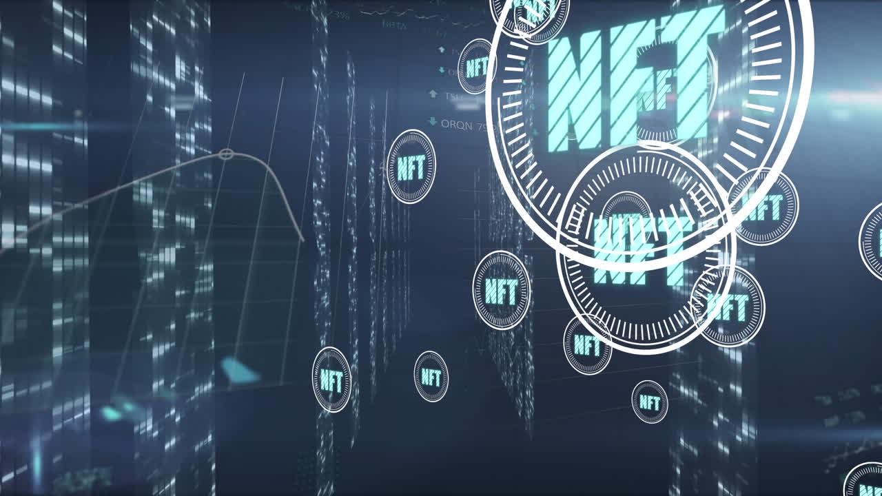 Animation of nft in circles floating over servers