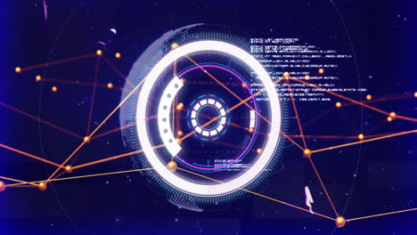 futuristic digital interface with rotating elements and data processing animation