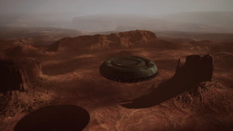 alien spaceship landing in a martian desert