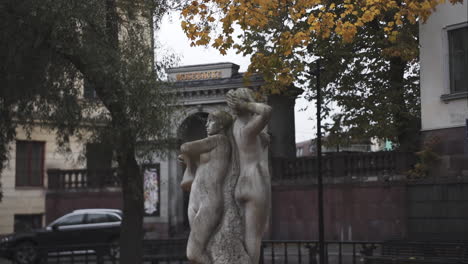 statue sculpture in stockholm sweden with autumn seasonal background