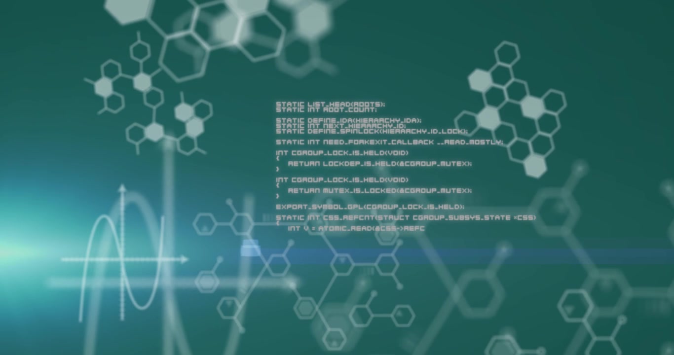 Animation of data processing and shapes on black background