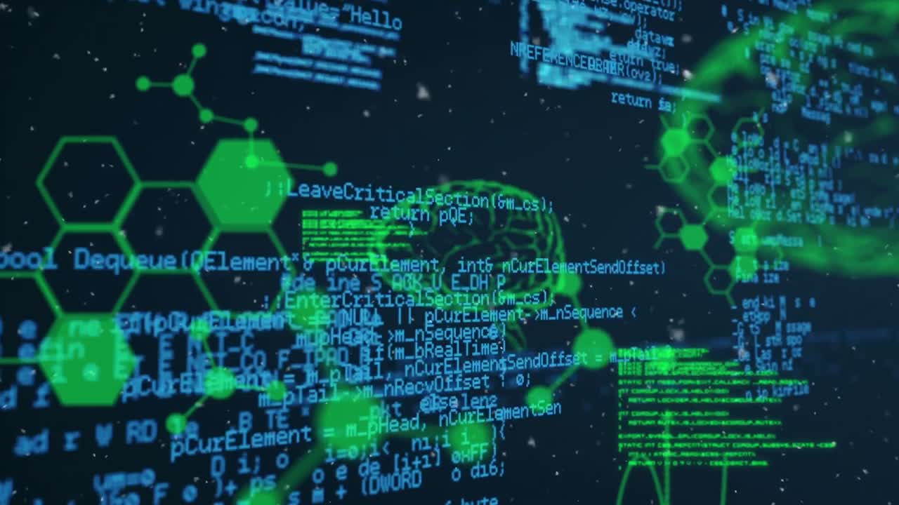 animação de processamento de dados informáticos e científicos em fundo preto