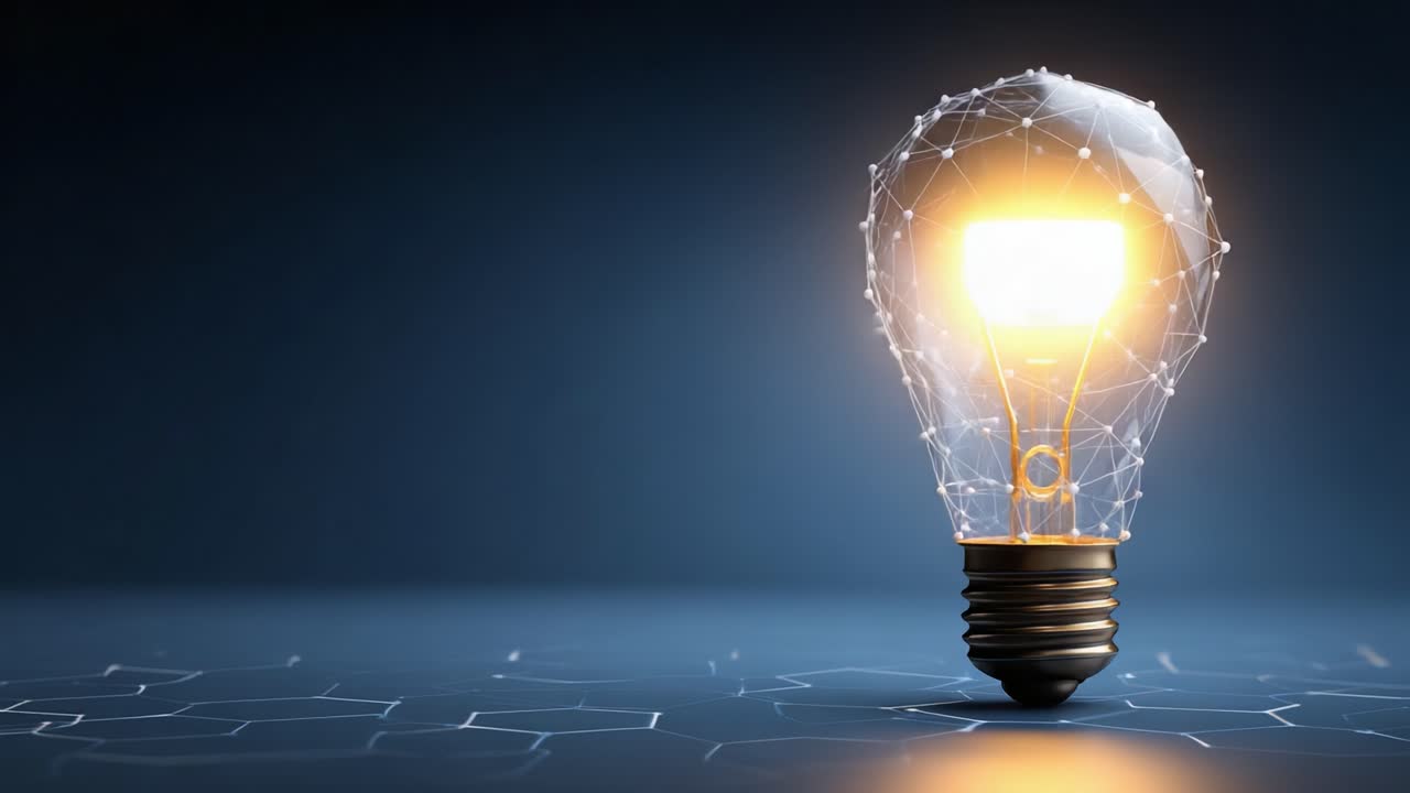 Una lampadina luminosa dal design futuristico che illumina uno sfondo scuro, simboleggiando innovazione, idee e tecnologia moderna.