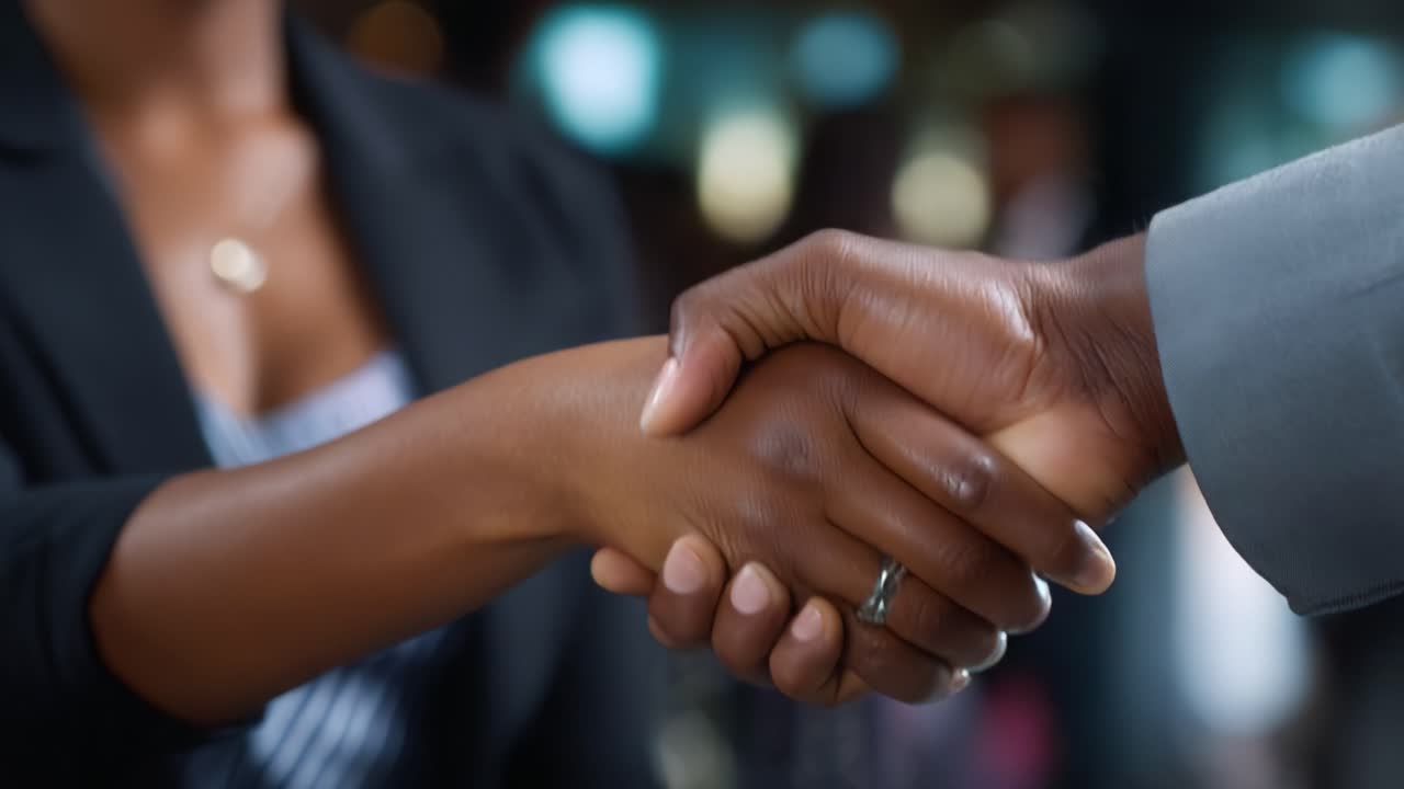 Engaging Professional Handshake Between Two Individuals in a Business Setting Signifying Collaboration and Agreement