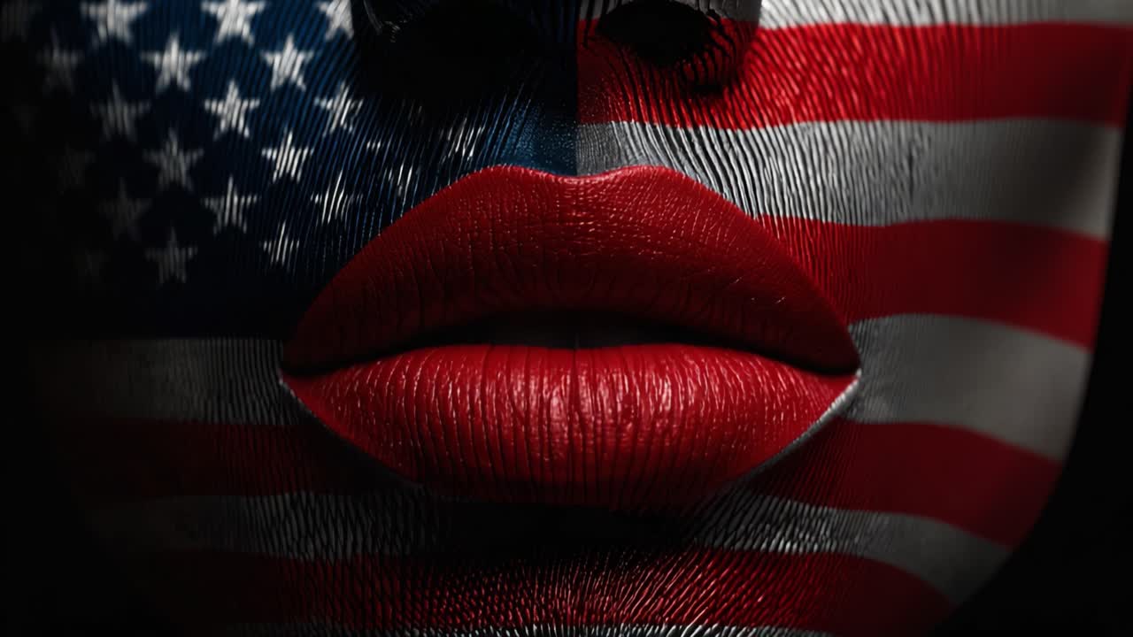 An Artistic Representation of National Identity Through the Fusion of Patriotism and Beauty, Showcasing an Elegant Face Embellished with the American Flag