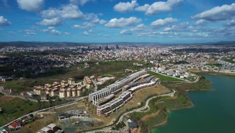 developments in new suburban areas of tirana: luxurious housing complexes under construction by farka lake in the outskirts