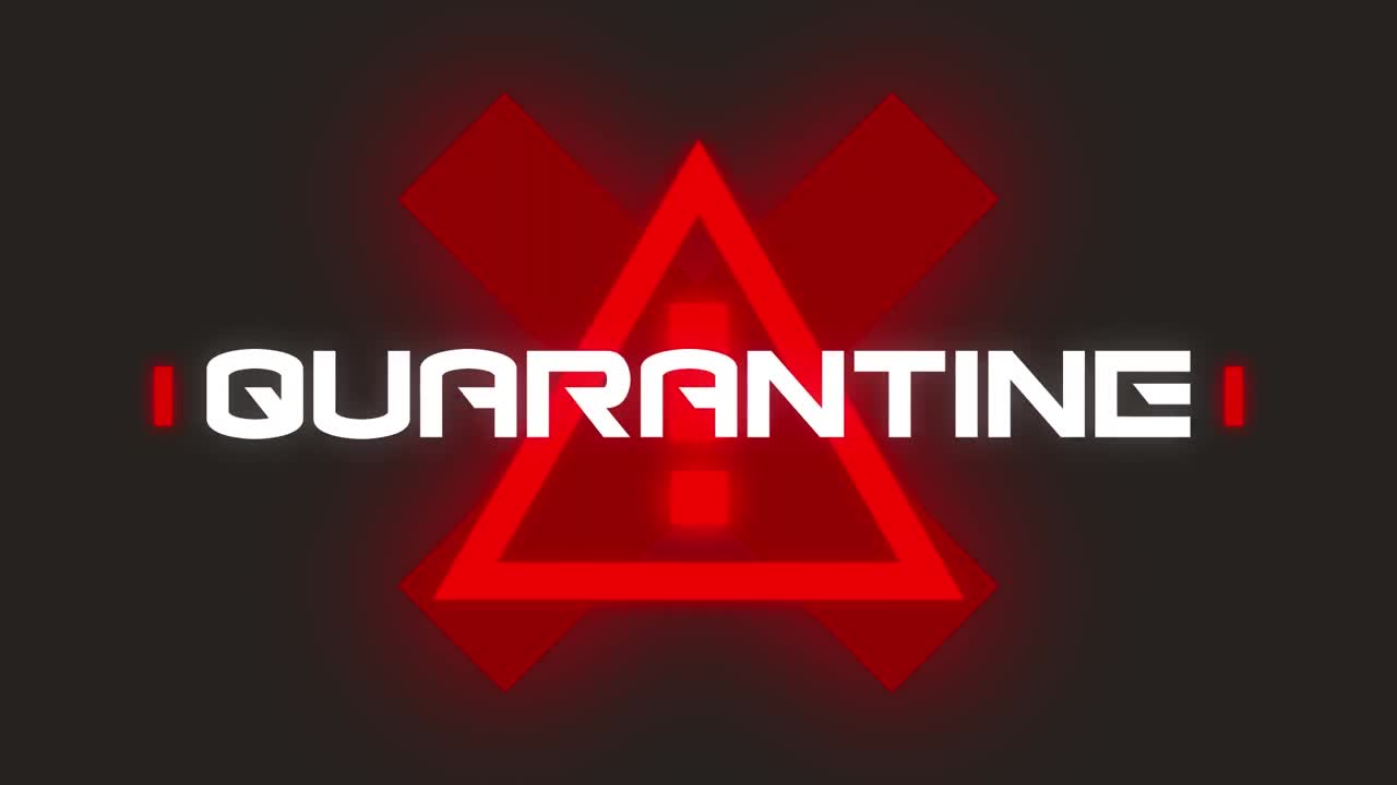 검은 바탕에 있는 경고 표지판 위에 있는 격리 텍스트의 애니메이션