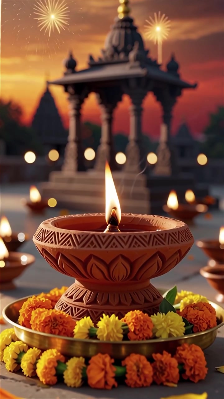 Diwali Festival Background with Lanterns and Traditional Diyas Decorations