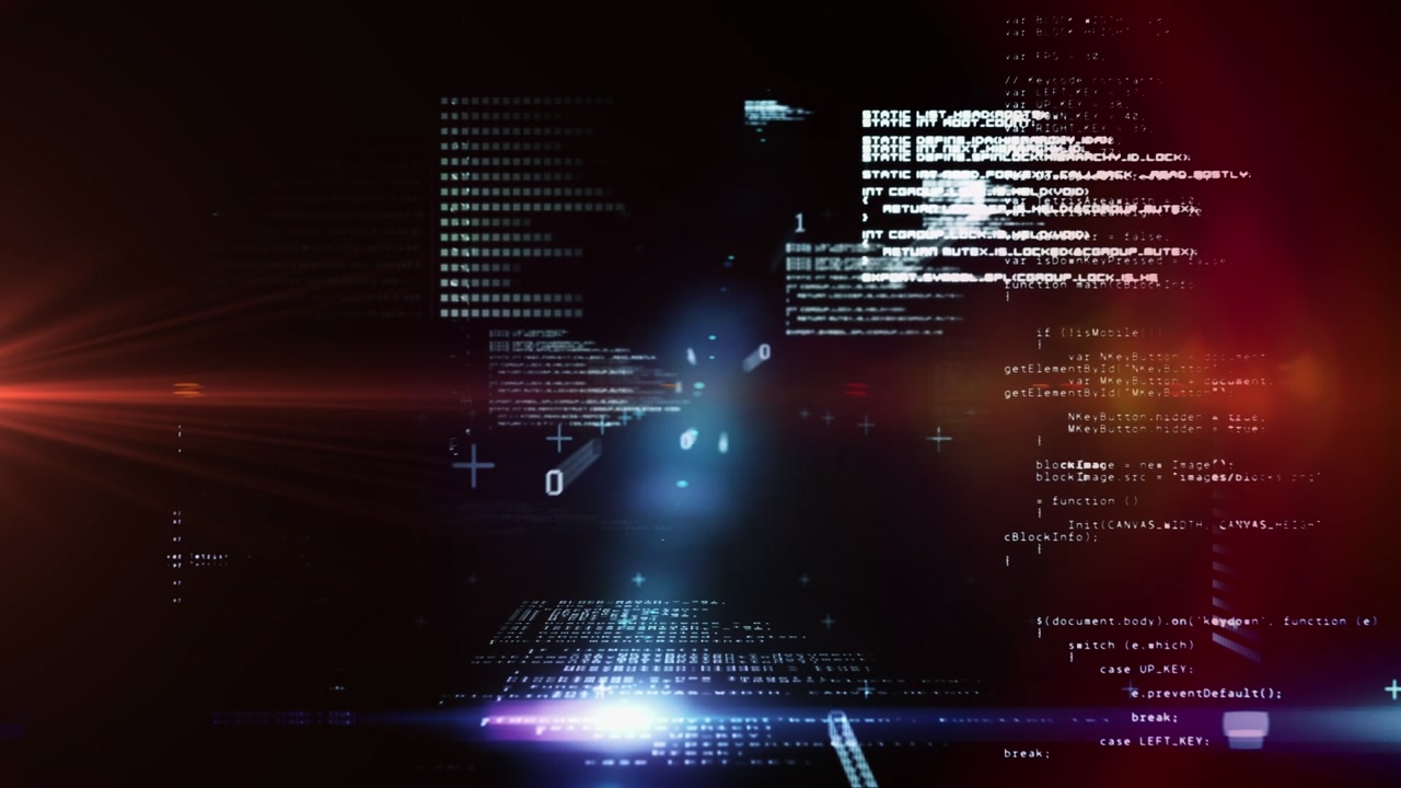 Animation of glowing lights processing and dark background