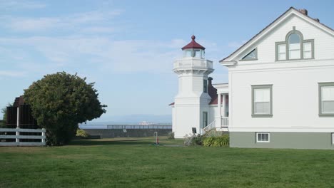 wide view of a lighthouse looking out over the puget sound