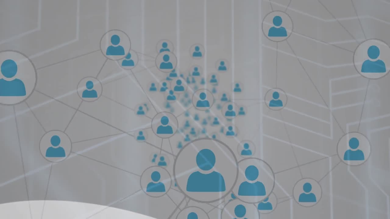 animación de redes de conexiones con iconos sobre fondo blanco