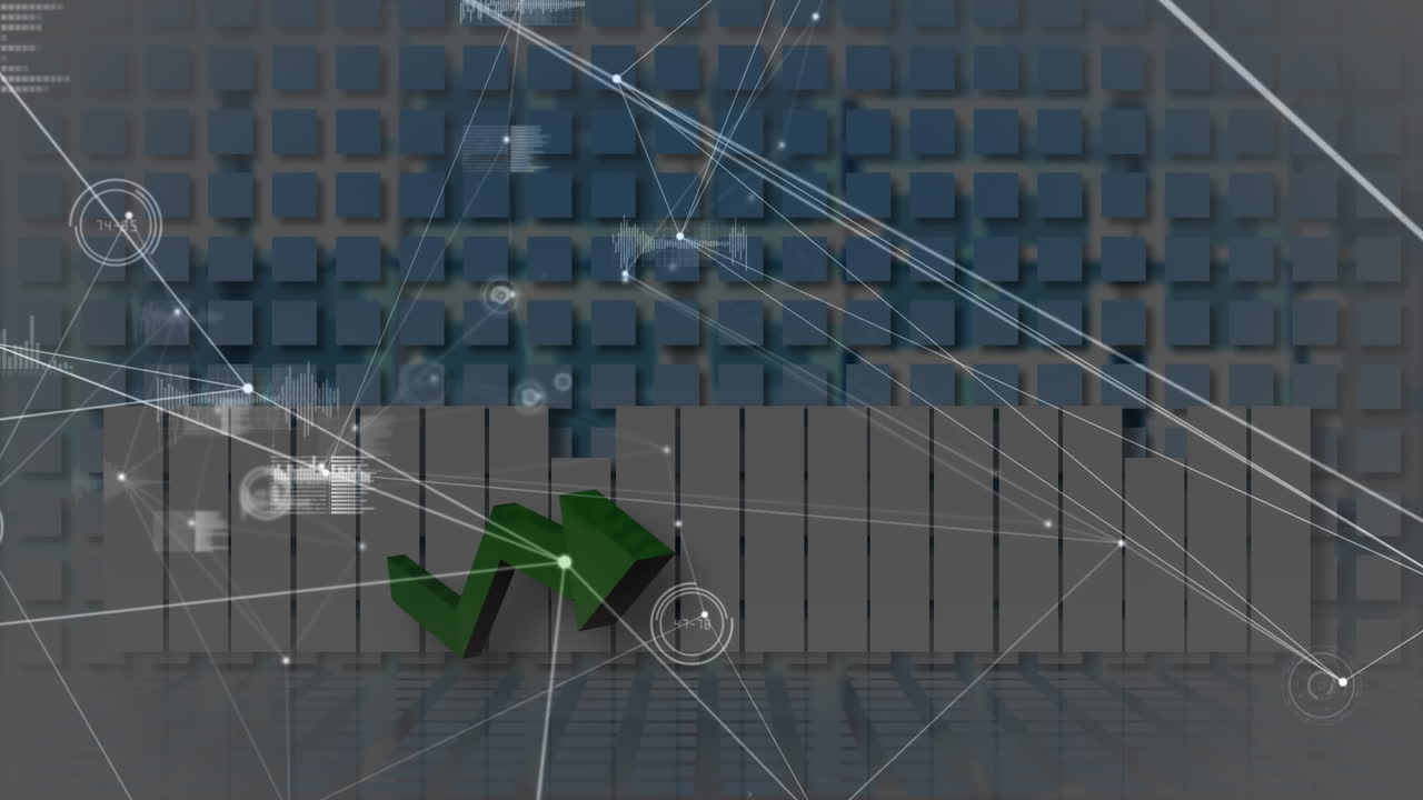 녹색 화살표의 애니메이션, 통계 및 금융 데이터 처리