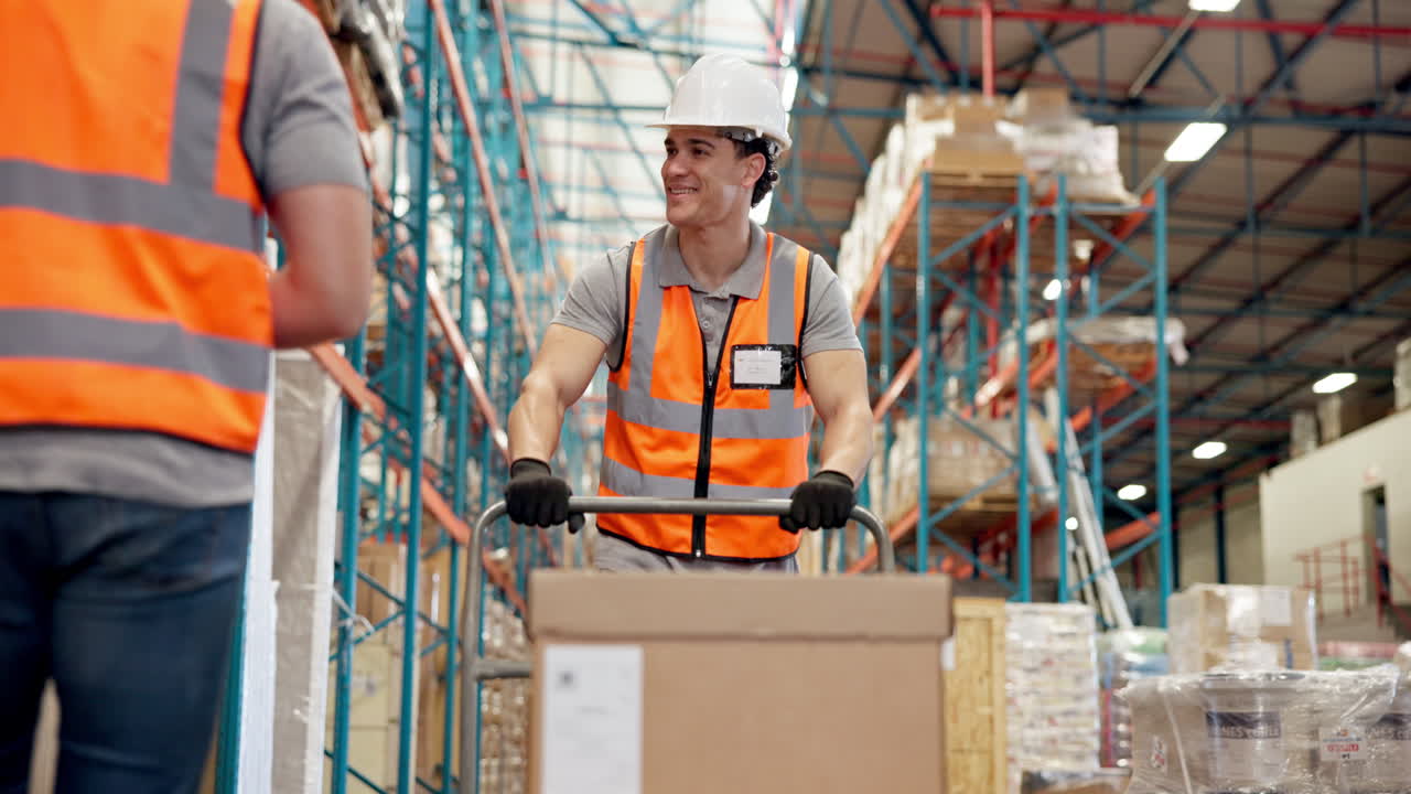 Lavoratori di magazzino che spostano le scatole