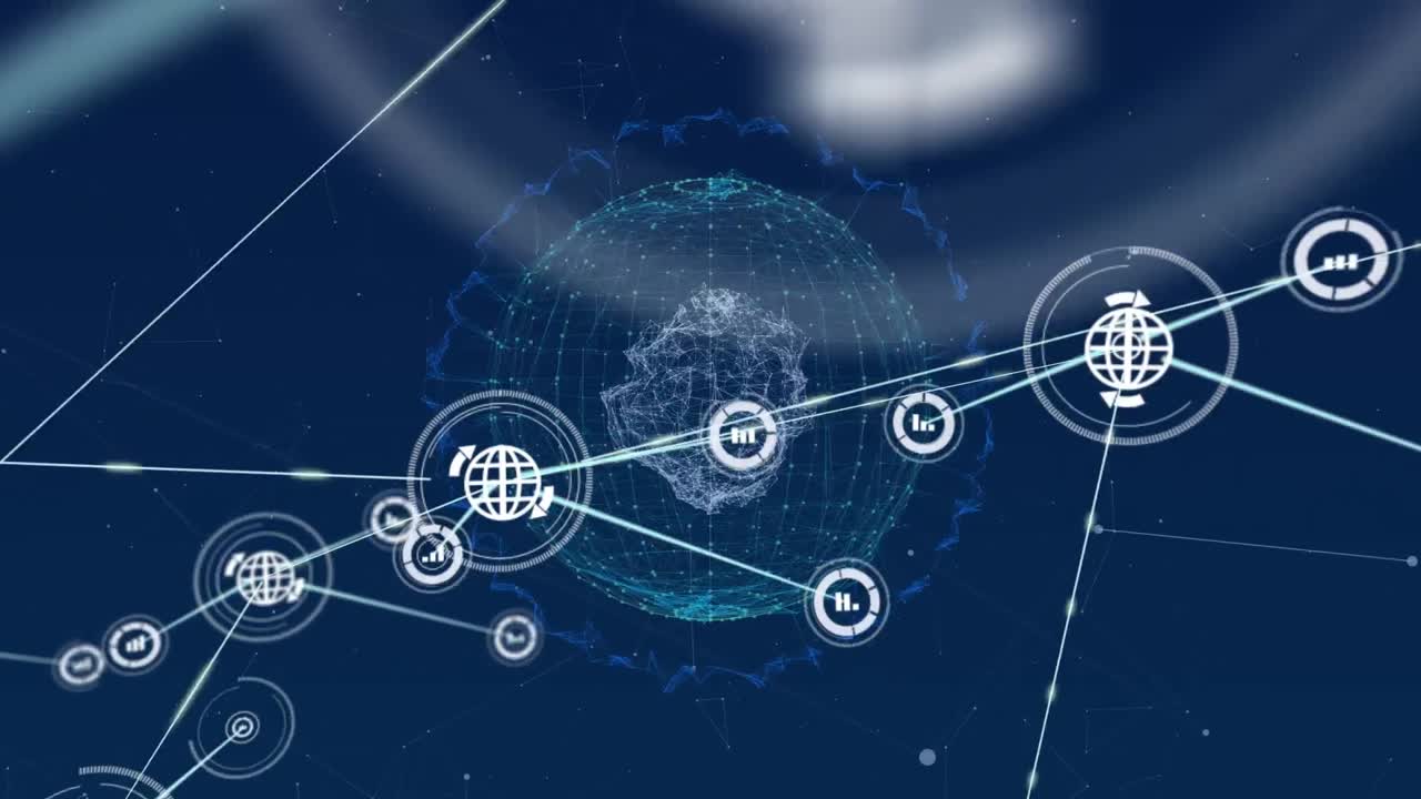 animación de la red de conexiones con iconos en todo el mundo